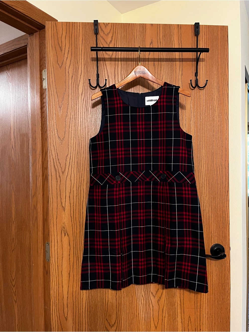 NWOT Lands’ End Sz 12+ Classic Navy Large Plaid Jumper-Top of Knee Style